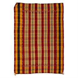 South West Persian Jajim flatweave kilim, field with alternating vertical bands of red, ye...