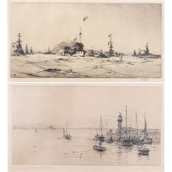 Rowland Langmaid (British 1897-1956): Newlyn and St Michael's Mount, etching signed in pen...