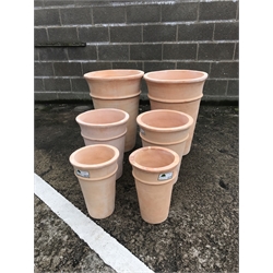  Two sets three graduating terracotta long tom frost proof garden pots, D51cm, H69cm (max) (6)  