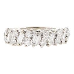 18ct white gold diamond half eternity ring, five baguette cut diamonds each spaced by two ...