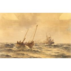 Arthur Dean (British 19th/20th Century): Fishing Coble and Steam Trawler, watercolour signed 48cm x 74cm 