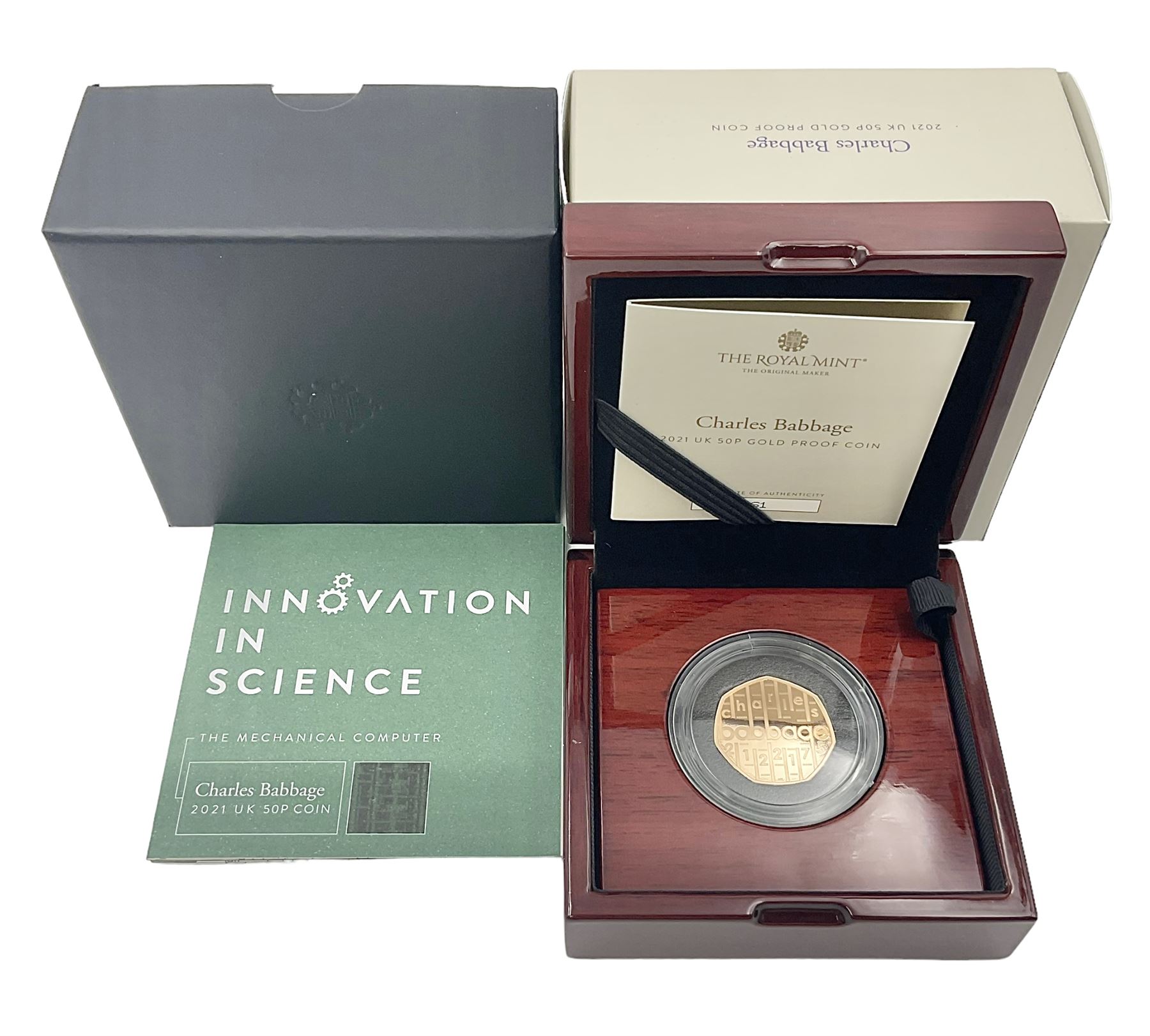 The Royal Mint United Kingdom 2021 'Charles Babbage' gold proof fifty pence coin, cased with certificate
