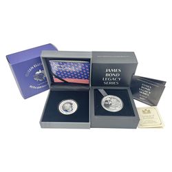 Queen Elizabeth II New Zealand 2021 'Ninety-Fifth Birthday' one ounce fine silver coin and Tuvalu 2021 'James Bond Legacy Series 1st Issue' one ounce fine silver coin, both cased with certificates