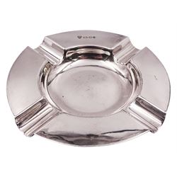 Modern silver ashtray, of circular form with four rests to rim, hallmarked C J Vander Ltd, London 1972, D12.5cm, approximate weight 3.56 ozt (110.8 grams)