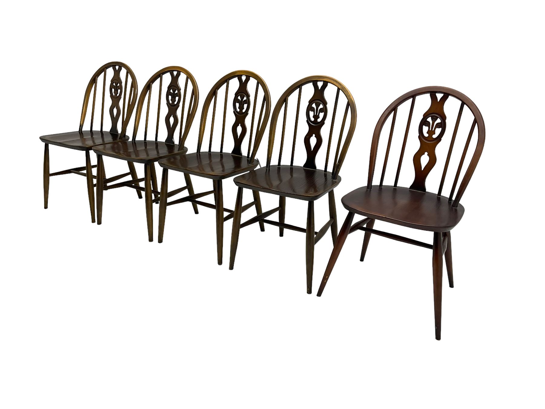 Ercol - set five mid-20th century beech 'Windsor Dining Chairs'