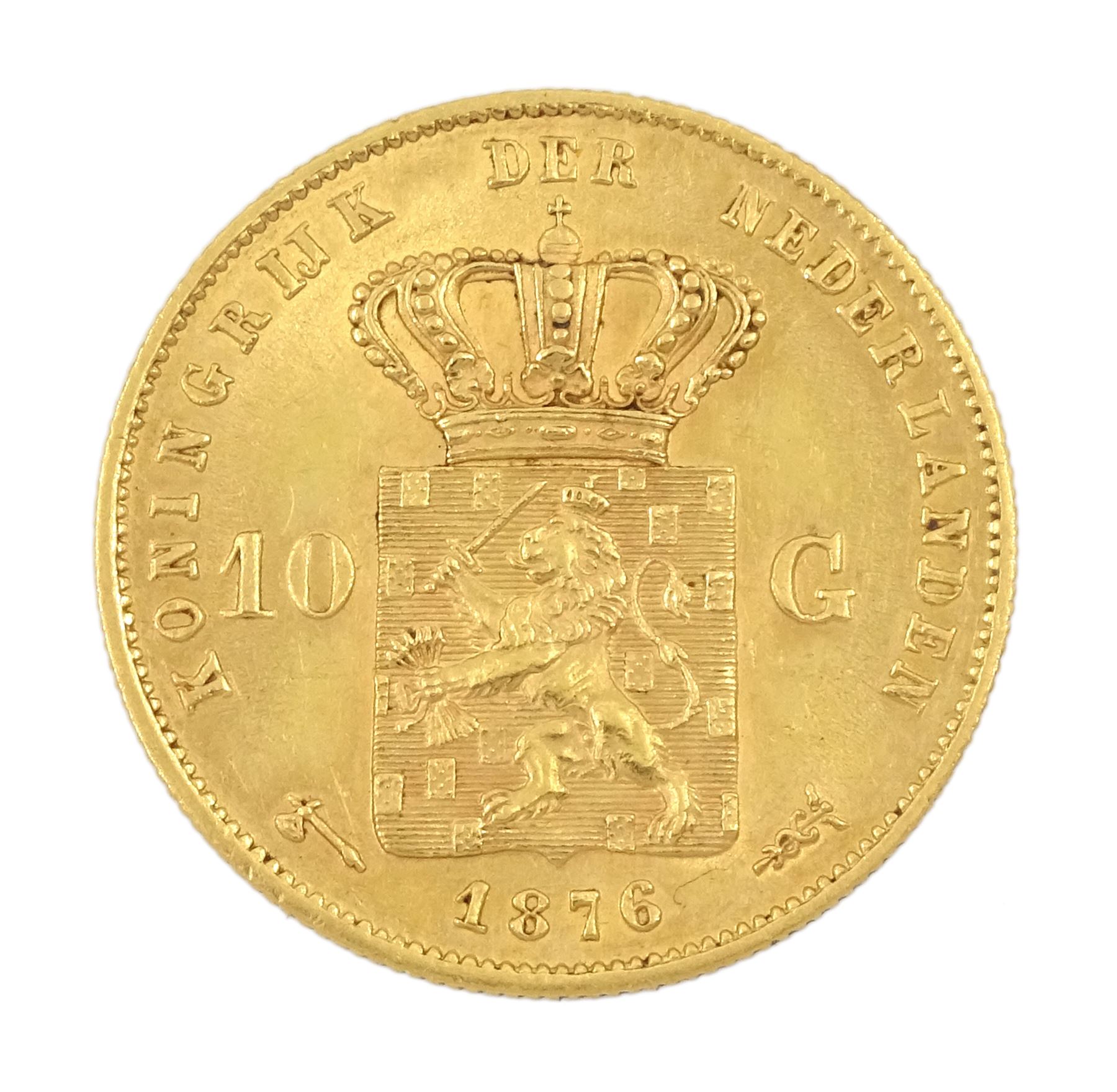 Netherlands Willem III 1876 10 gulden gold coin