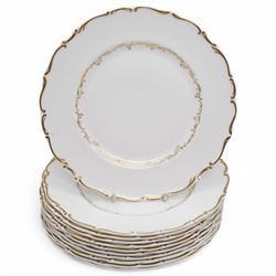 Royal Doulton dinner service in the 'Richelieu' pattern, comprising eleven dinner plates, twenty one dessert plates, twelve soup bowls, eleven dessert bowls, four vegetable dishes, oval serving dishes and graduating meat plates 