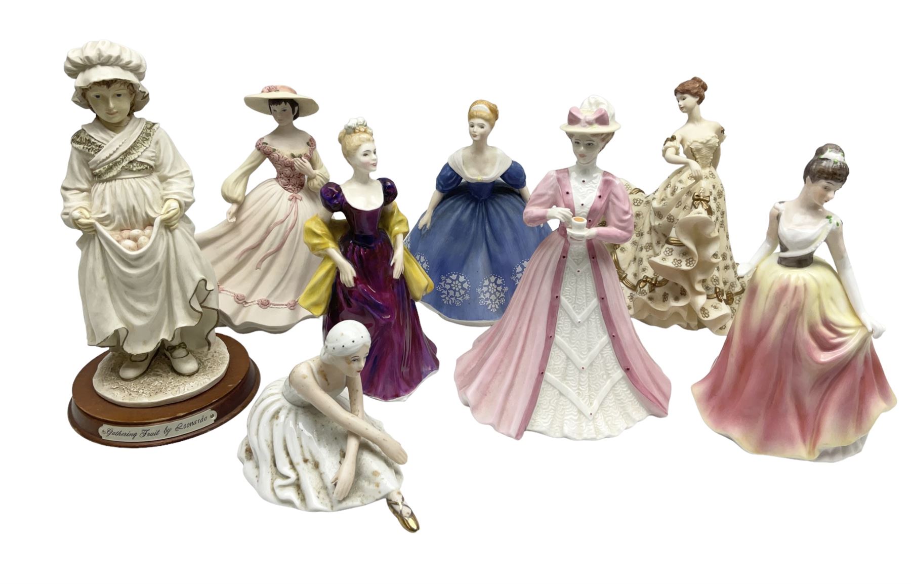 Collection of eight figures comprising Royal Doulton Loretta HN 2337 and Nina HN 2347, Coalport limited edition Emily 740/5000, Danbury Mint Jean, SBL Regal House Collection and three The Leonardo Collection examples