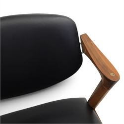 Kai Kristiansen (Danish c.1929-2022) - Pair of mid-20th century teak elbow chairs upholstered in black leatherette