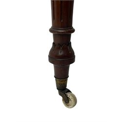 Victorian figured mahogany two-piece bedroom set - the washstand with white and black marble moulded top with arched back and raised shelf, two moulded frieze drawers, on turned and fluted supports with brass and ceramic castors (W123cm, D60cm, H102cm); the dressing table with raised swing mirror in moulded frame with shell and scroll carved pediment, on scrolled horns carved with foliage, four raised trinket drawers over moulded rectangular top, fitted with two drawers, on turned and fluted supports with brass and ceramic castors (W122cm, H177cm, D62cm)