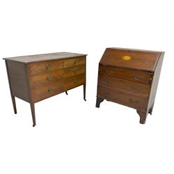 Early 20th century mahogany dressing chest, fitted with two short and two long drawers (W107cm, H80cm, D51cm), and an Edwardian mahogany bureau (W75cm, H91cm, D41cm)