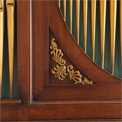 Late 18th century Chamber Organ by Thomas Elliot of London 1790.
Single manual organ, four octave keyboard with 54 keys C-f3, A=448, with Ivory naturals and ebonized sharps, makers’ name engraved on an ivory cartouche, detachable key cover, and music desk (in need of attention). With four speaking stops. Stopped Diapason, Open diapason, Principal and Fifteenth. Crank/pedal operated single rise bellows also provided with an electric blower. Original case with display pipes and candle sconces (one damaged). All pipework present: however there are some damaged pipes, cyphers, and several pipes require re-location in the soundboard, the instrument plays, but some parts of the action and blower will require attention/repair and adjustment.

Given the intricate nature of these historic instruments, specialist support will be available if required – including a professional organ builder prepared to undertake full dismantling and reassembly – to assist successful buyers with safe removal and onward handling. Price upon application.


This item has been registered for sale under section 10 of the APHA Ivory Act Reference EH8B3YPL