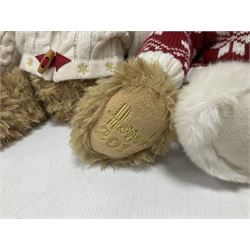Six Harrods annual teddy bears, dating between 2011 and 2016, tallest H38cm