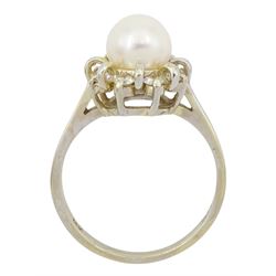 14ct gold cultured pink / white pearl and round brilliant cut diamond cluster ring, stamped, total diamond weight approx 0.40 carat