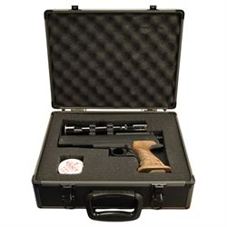 Weihrauch HW75 - .177 Pellet Pneumatic air pistol, Nikko Stirling 2.5x32 pistol scope, boxed in a flight case with paper targets