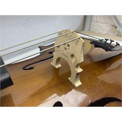 Stentor Student I quarter-size cello with 59.5cm two-piece maple back and ribs and spruce top; bears maker's label with serial no.M076096 L95.5cm overall; in Stentor soft carrying case with bow