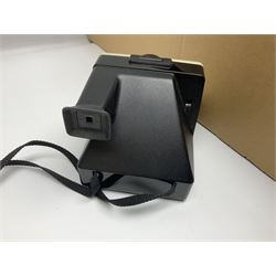 Johnson Bros Indies pattern tea and dinner wares, painted metal female bust on wooden plinth, three radios including one Roberts, Zenit B camera body, Polaroid 1000 land camera, Lorus wristwatch, and other ceramics etc, in four boxes