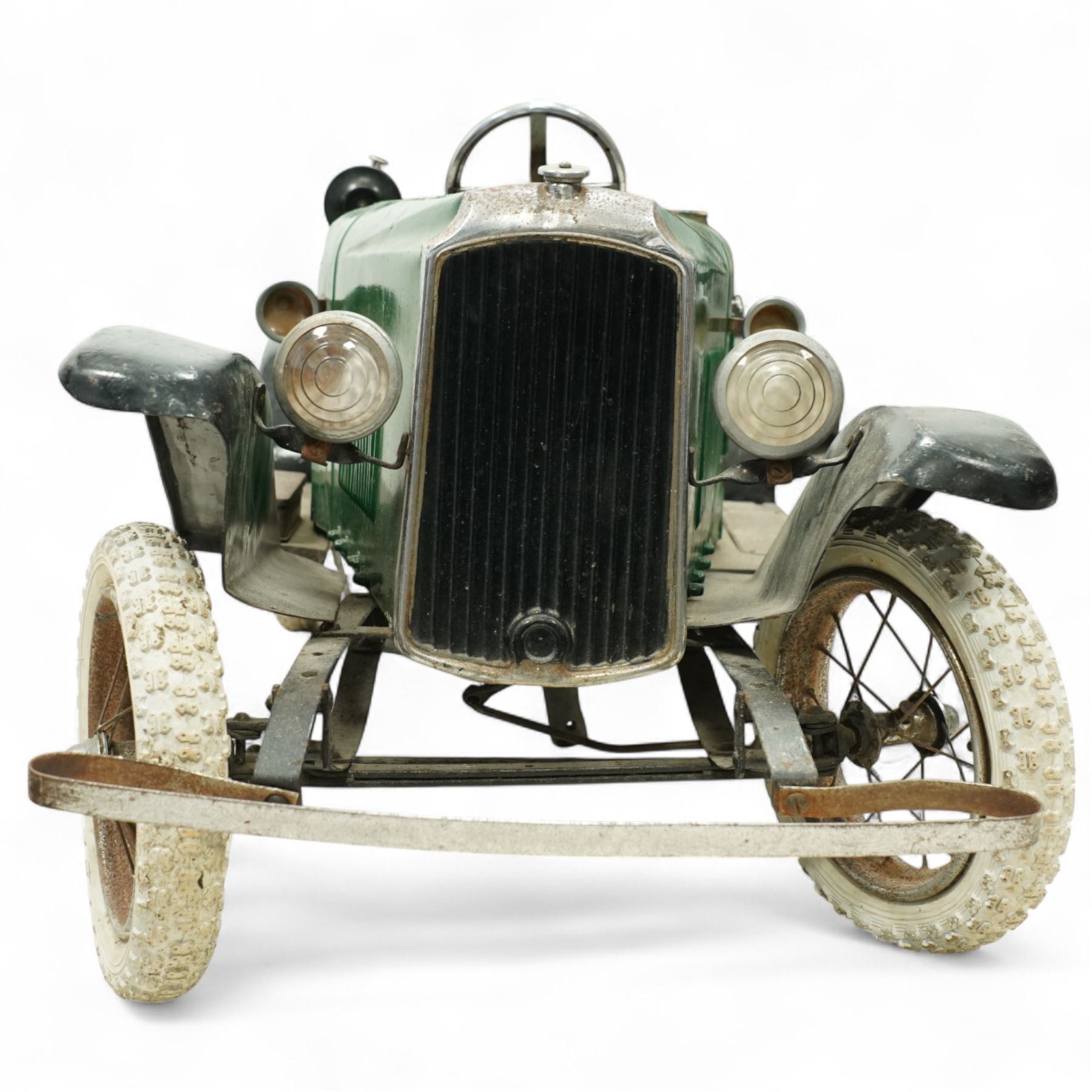 Lines Brothers Ltd. for Triang - 1920s/1930s children's open tourer pedal car, modelled as a Vauxhall, with 'British Racing Green' paintwork, body on metal chassis with toolbox to side and opening rear trunk 