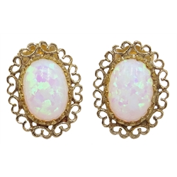  Pair of 9ct gold filigree set opal stud earrings  