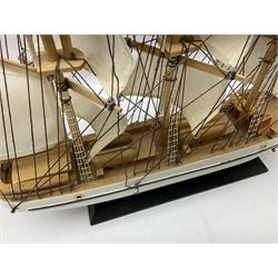 Three wood models of boats, etc tallest H65cm incl stand