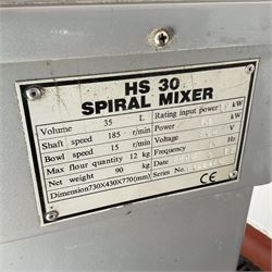 HS 30 Spiral Dough Mixer, 30 litre - THIS LOT IS TO BE COLLECTED BY APPOINTMENT FROM DUGGLEBY STORAGE, GREAT HILL, EASTFIELD, SCARBOROUGH, YO11 3TX