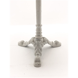  Circular moulded marble top garden table with ornate cast iron base, D90cm, H74cm  