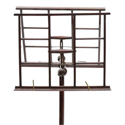 19th century Wheeldon patent telescopic music duet stand, the double adjustable rests over an extendable stem terminating to a turned tripod base