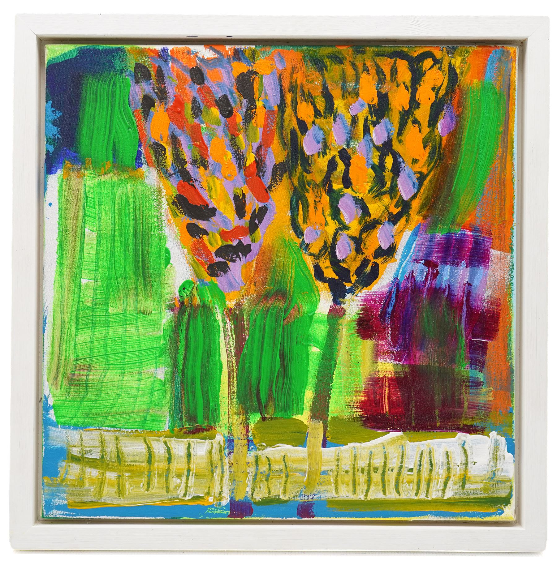 Gillian Ross Kelsey (British 1935-2025): 'Two Trees', acrylic on canvas, signed and titled verso 41cm x 41cm