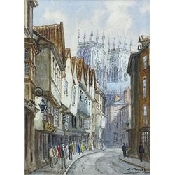 Albert Henry Findley (British 1880-1975): View of York Minster from High Petergate, watercolour signed 16cm x 12cm