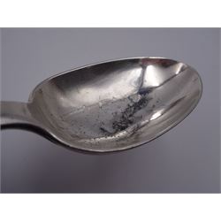 Group of Victorian silver fiddle pattern spoons, comprising pair of sauce ladles and set of six teaspoons, both hallmarked Henry Holland (of Holland, Aldwinckle & Slater), London 1857, set of four table spoons, hallmarked Chawner & Co (George William Adams), London 1857, and set of six dessert spoons, hallmarked Chawner & Co (George William Adams), London 1856, with monogrammed terminals, approximate total silver weight 25.50 ozt (792.6 grams)