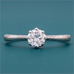 White gold diamond ring, eight claw set with a single round brilliant cut diamond of approx 0.50 carat, stamped 18ct