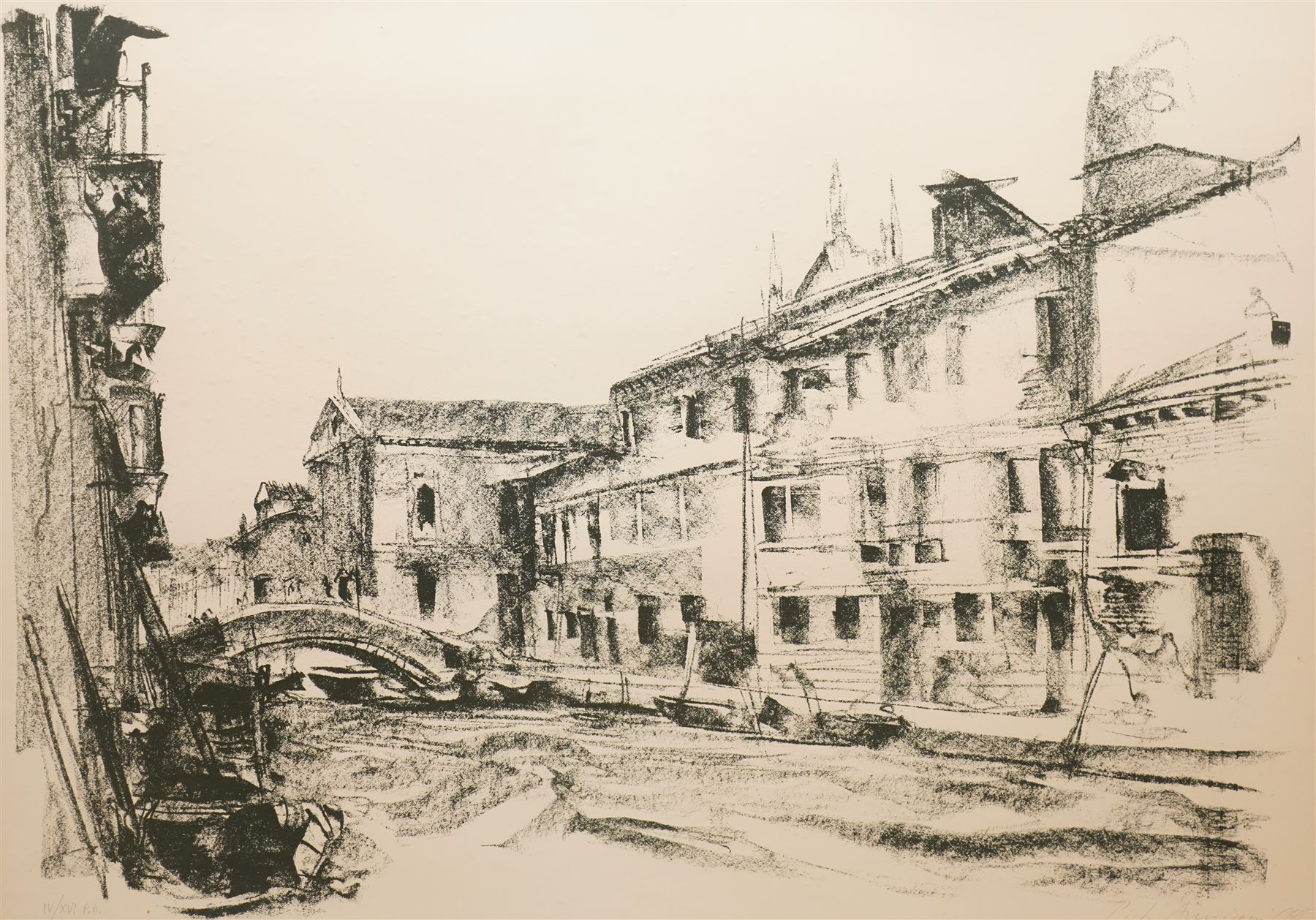 Pietro Annigoni OMRI (Italian 1910-1988): 'View of the Flood of Venice - November 4 1966', set six lithographs on magnani paper signed and numbered in pencil with blindstamp 48cm x 68cm (6) 
