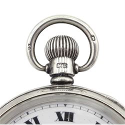 Early 20th century open face keyless lever presentation pocket watch by Rolex, white enamel dial with Roman numerals and subsidiary seconds dial, case by Dennison Watch Case Co, Birmingham 1928, retailed by William Greenwood & Sons, Leeds & Huddersfield