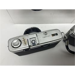 Olympus Pen-EE camera, serial no 415299, with Olympus D.Zuiko 1:3.5 f=2.8cm lens, together with four Olympus Trip 35 cameras, serial nos 4759245, 4257589, 1847727 and 5387611, each with Olympus D. Zuiko 1:28 f=40mm lenses