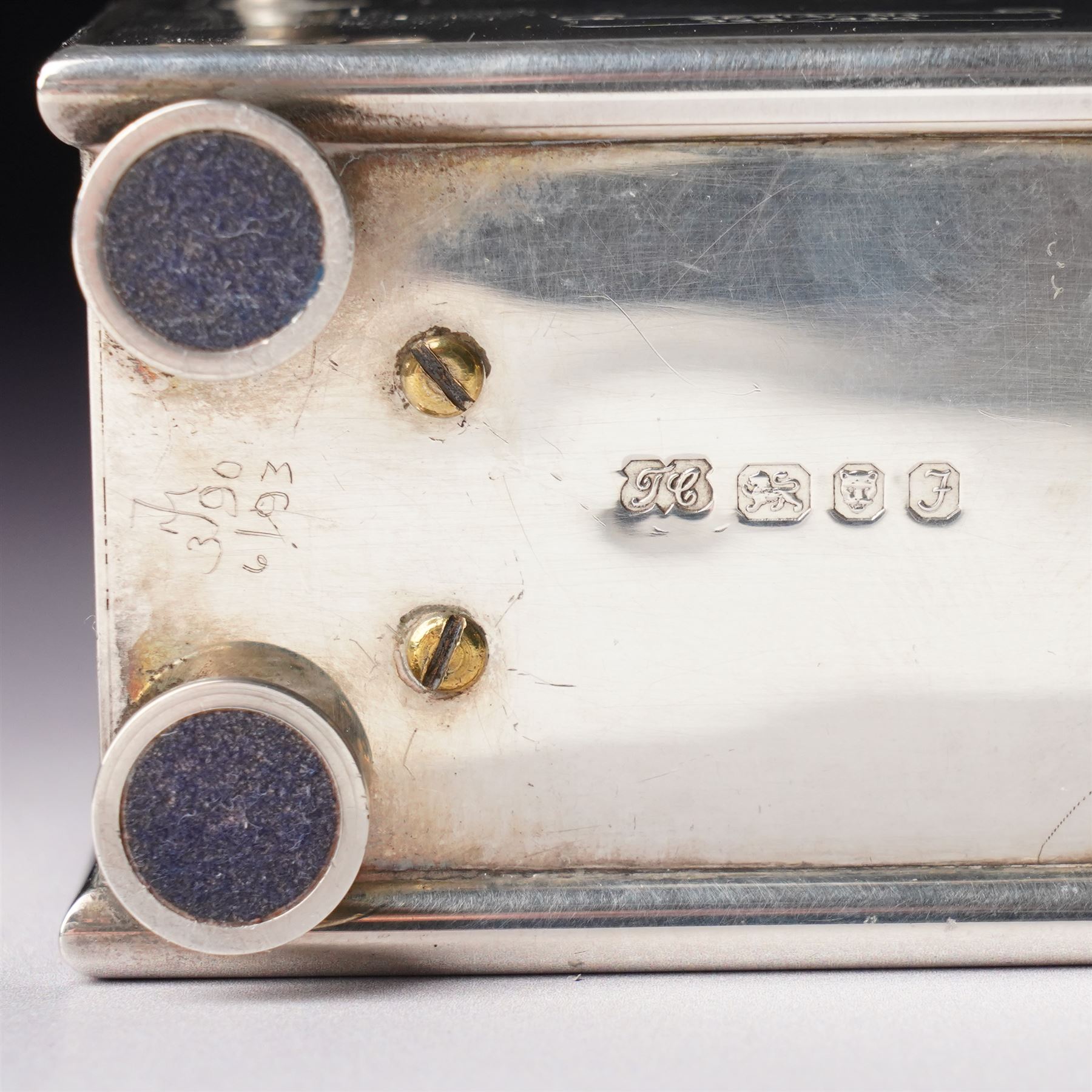 Chas Frodsham - Elizabeth II commemorative miniature carriage clock with platform lever escapement, gilt brass dial inscribed  'Elizabeth of Glamis' in domed silver case with chain handle H8cm London 1980 with key