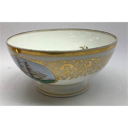  19th century Elsinore porcelain bowl decorated with an oval cartouche depicting an English Schnooer with a gilt scrolling foliate border, indistinctly inscribed verso, base inscribed From A.L. Moller, Elsinore D27.4cm   