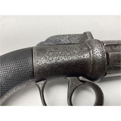 19th century percussion six-shot pepperbox revolver, approximately 32 calibre with 7.5cm barrels, L21cm overall