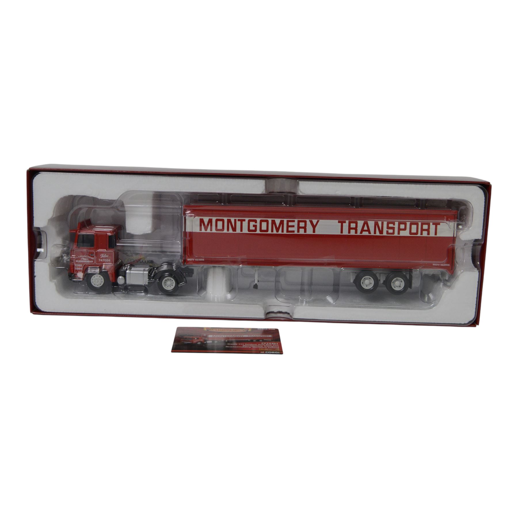 Two Corgi Hauliers of Renown 1:50 scale diecast model lorries, comprising CC15301 Scania 111 Tandom Axle Box Van Montgomery Transport and CC14112 DAF 105 Flatbed & Cement Block Load Keith Murray Transport, both boxed