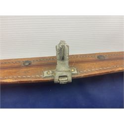 Late 19th/early 20th century stitched and studded leather portmanteau type suitcase with expanding lid and straps, L61cm