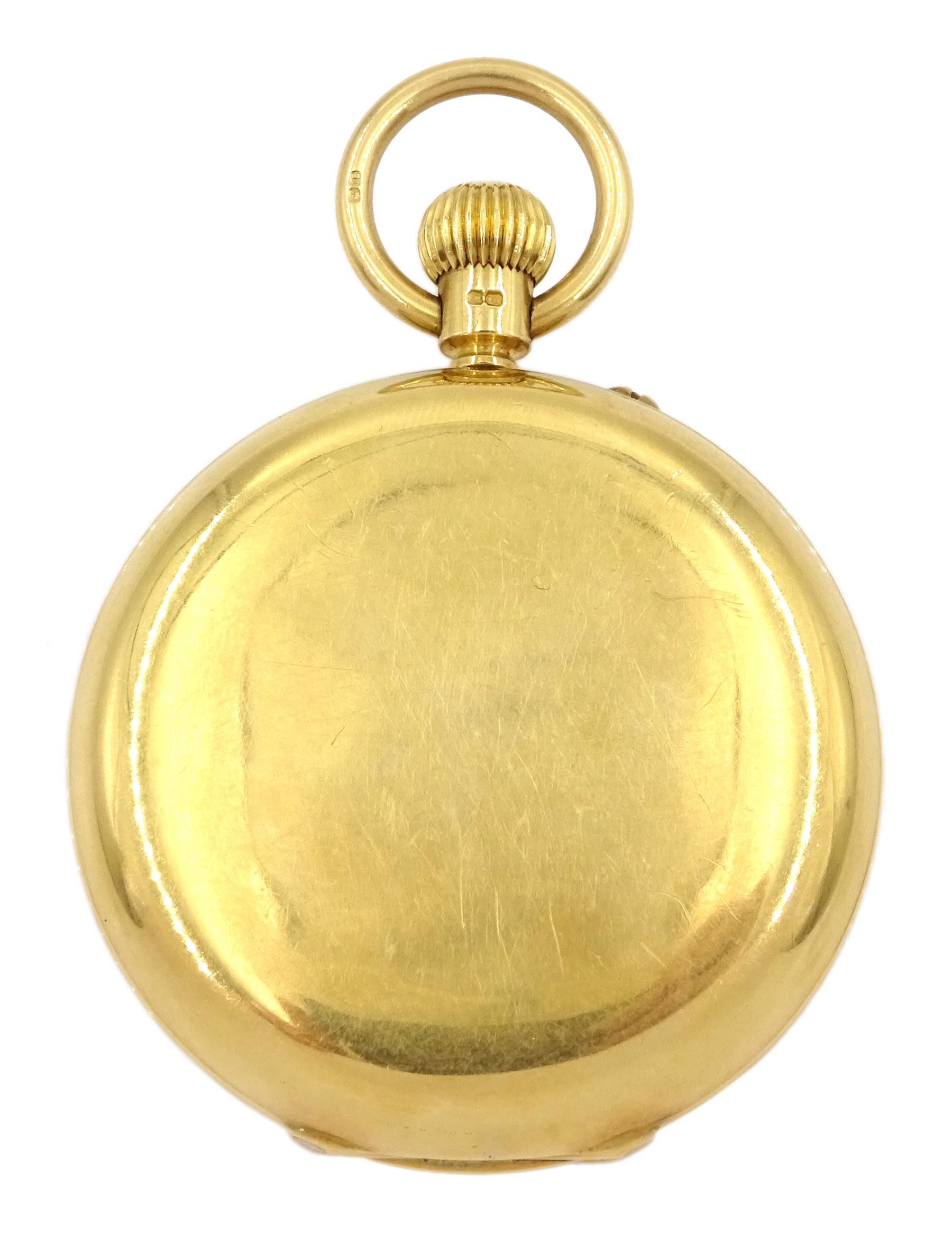 Victorian 18ct gold full hunter keyless lever pocket watch by Walters & George, London, No. 11151, white enamel dial with Roman numerals and subsidiary seconds dial, case by George Henry Hornby, London 1888