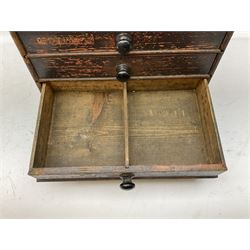 Early 20th Century Dewhurst table top chest, decorated with gilded 'Dewhurst's Sylko Machine Twist Strong Lustrous' lettering above six long drawers with names and numbers of cotton also detailed in gilt, H39cm