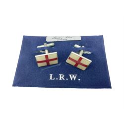 Pair of silver enamel England flag cufflinks, hallmarked