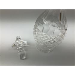 Waterford Crystal Coleen pattern cut glass decanter, together with a set of four plain mallet shaped decanters, and a further decanter of flask form, (6)
