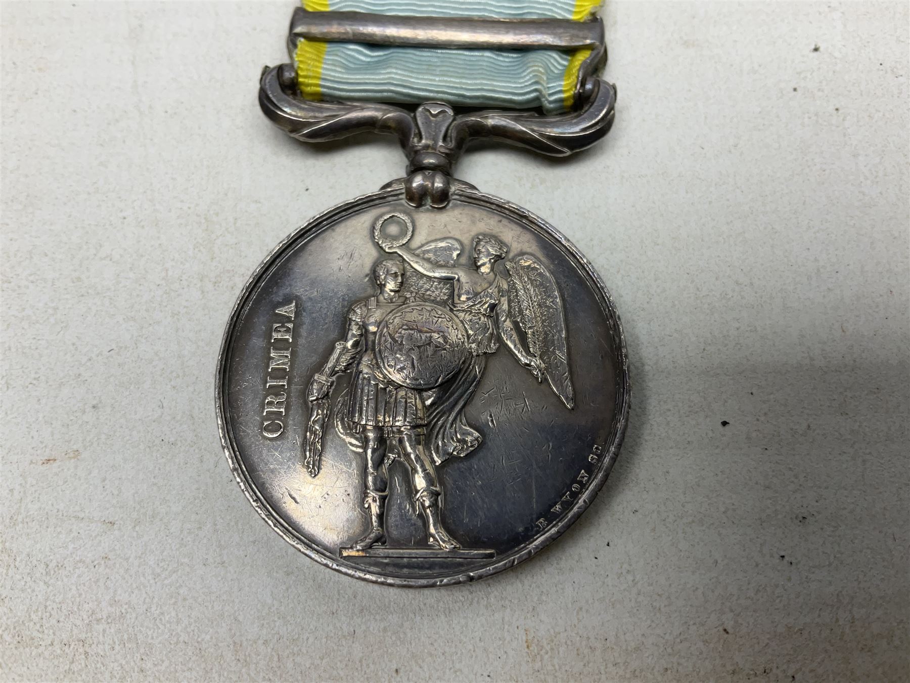 Victoria British Army Crimea medal with Sebastopol clasp regimentally impressed to (4239) Gunner Edwin Male 6th Bn.Rl.Arty with ribbon