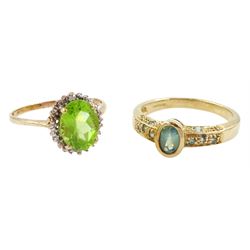 Gold alexandrite ring and a gold peridot and diamond ring, both 9ct