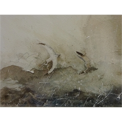  'Gulls and Waves', watercolour signed by Richard Keaton titled verso, Harbour Scene, watercolour signed by Tom Stoker and 'Love's Fair Coast', limited edition print No.69/500 signed in pencil by Libby Lord max 33cm x 23cm (3)  