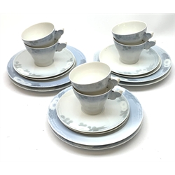 A Royal Copenhagen Midsummer Night's Dream teaset, comprising six cups, six saucers, and six plates, each with mark beneath. 