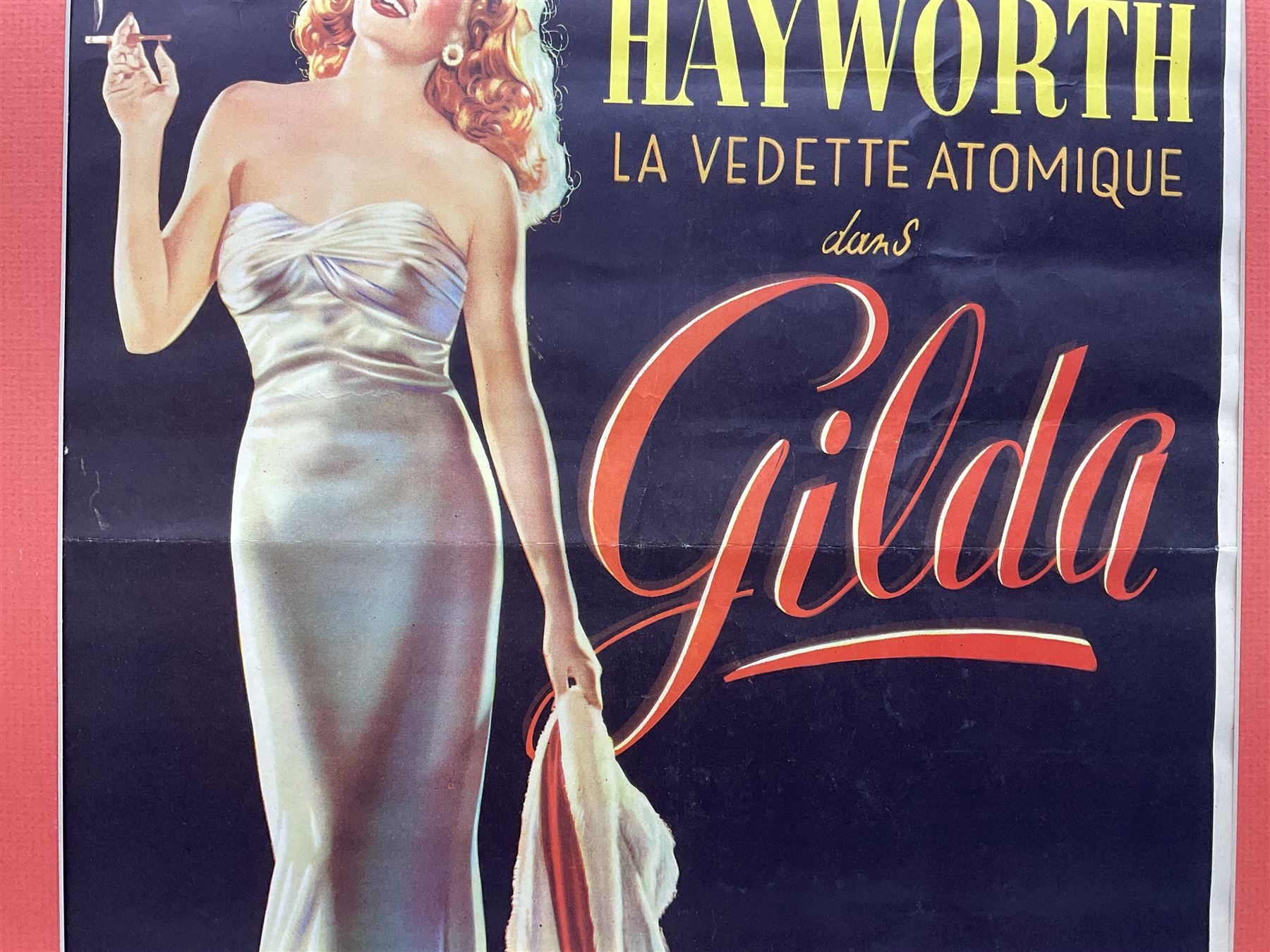 Columbia Films 'Gilda' film poster, starring Rita Hayworth and Glenn Ford, framed, poster 47cm x 35cm
