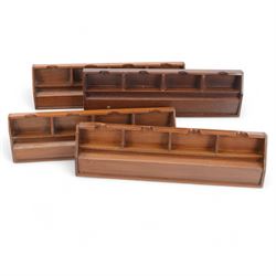 20th century Chinese Mahjong set, with five drawers containing bone counters and tiles, contained within a wooden box with brass detailing, together with a set of eight wooden Mahjong tile trays