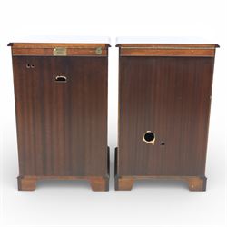 Reprodux - Georgian design pair of mahogany bow-front cabinets, moulded lifting hinged top, above a locking cabinet with drawer below, raised on bracket feet 